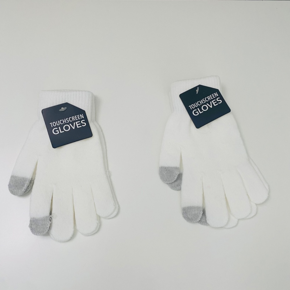 JOANN Kids' 2-Pair Striped Touchscreen Glove, One Size, White, NWT